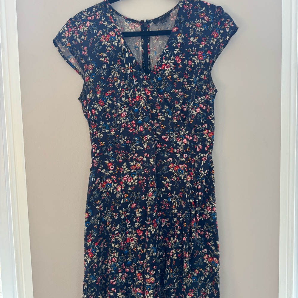 J Crew Navy Floral Faux-Wrap Dress